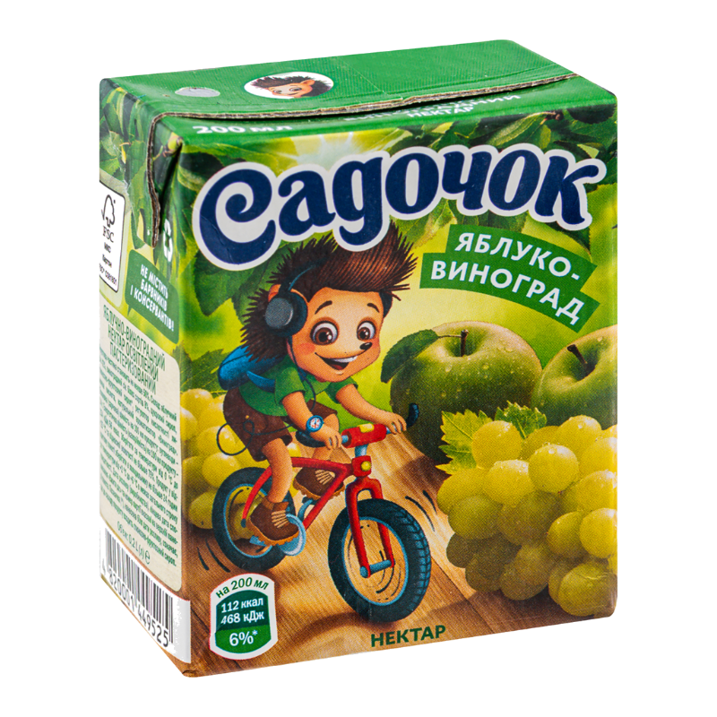 Нектар САДОЧОК яблуко-виноград, 0,2 л